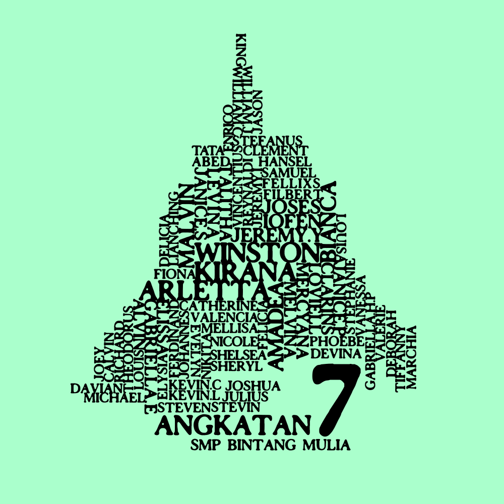 A typography of the names of everyone in the same grade